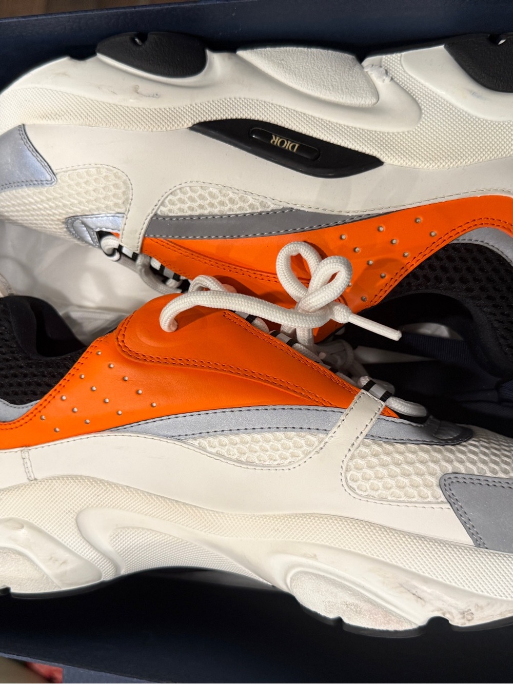 Dior White, Orange & Gray Chunky Runner Sneakers